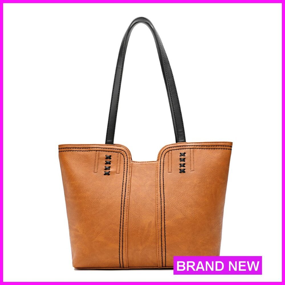 Vegan Leather Tote Bag with Top Zipper, 12.5x11.5 Inches, Shoulder Purse
